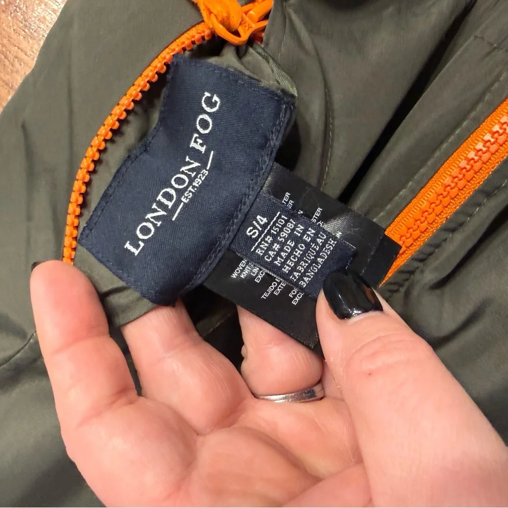 London Fog green Jacket Orange Trim reversible camo fleece size small 4 - Picture 4 of 13